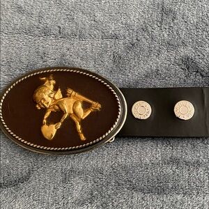 Black Leather Belt with Cupid Embossed on Front Closure